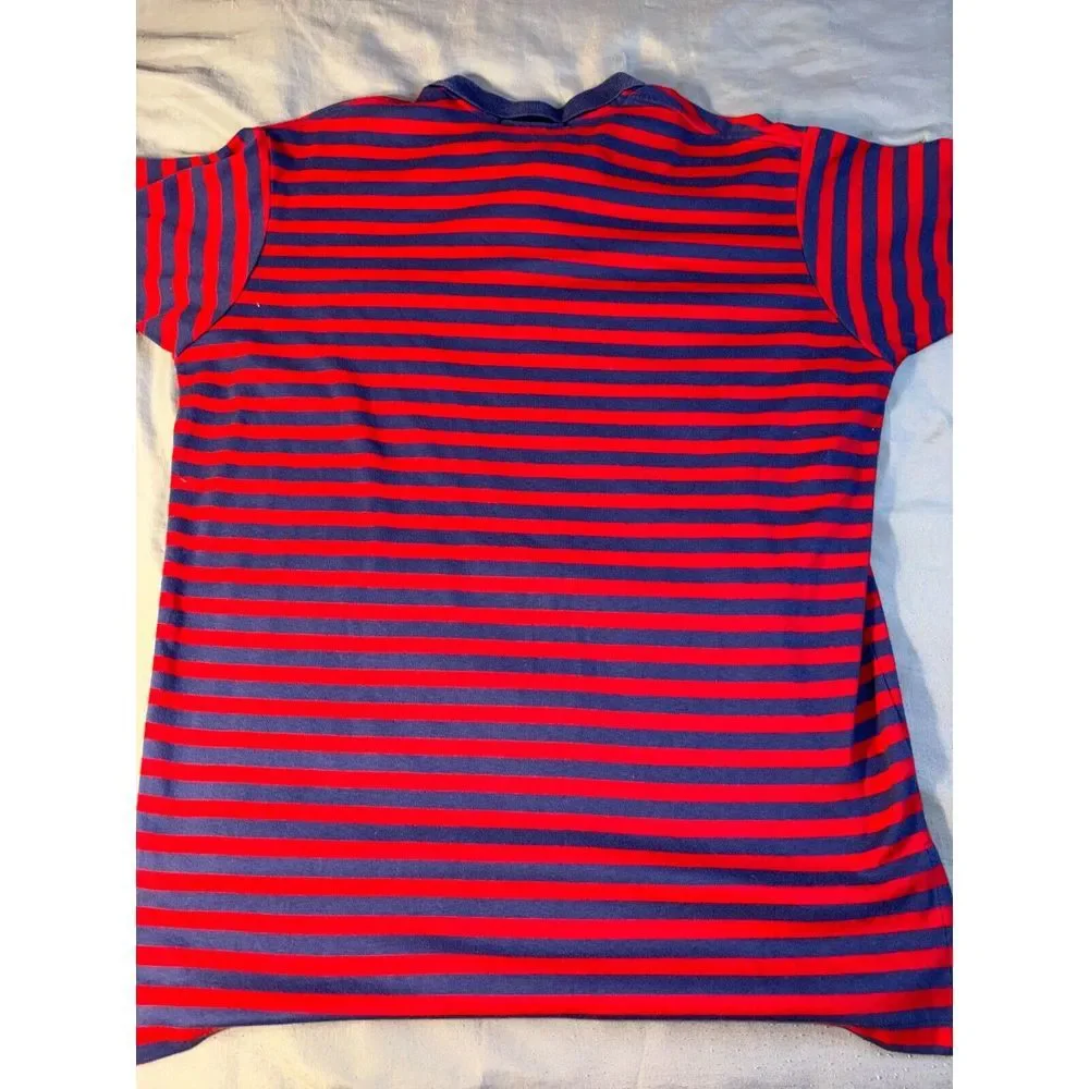 Polo by Ralph Lauren Polo Shirt Men XL Blue Red Stripe Collar High Low Slit Logo